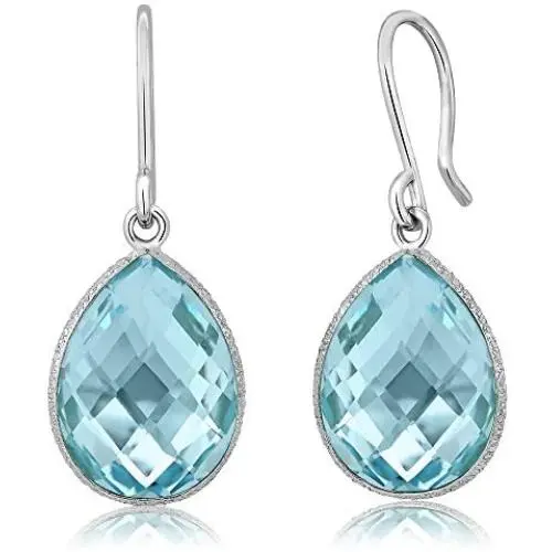 Gem Stone King 925 Sterling Silver Blue Topaz Dangle Earrings For Women (18.00 Cttw Gemstone Birthstone Pear Shape Teardrop 16X12MM)