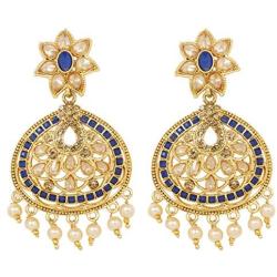 Ratna creation SANARA Bollywood Indian Wedding Designer Gold Tone Pearl Polki Stone Dangle Earring Set Jewelry
