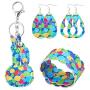 Easter Faux Leather Earrings for Women Lightweight Leather Bangle Bracelet Rabbit Bunny Print Pendant Keychain Easter Party Holiday Jewelry set