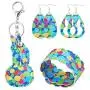 Easter Faux Leather Earrings for Women Lightweight Leather Bangle Bracelet Rabbit Bunny Print Pendant Keychain Easter Party Holiday Jewelry set