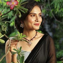 Tarinika Mabel Gold-Plated Indian Jewelry Set with Necklace and Earrings - White Red Green