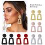 LEMA Metallic Hollow Out Rectangle Textured Design Drop Dangle Earrings