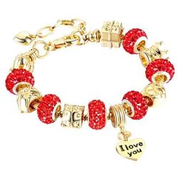 JIEFEIZHL Charm Bracelets for Women,Gold Plated Handmade Carved Wristbands Sparkly Crystal Bracelets with Extended Link Jewelry Gifts,Teens