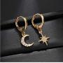 Cathercing Crystal Moon Star Dangle Earrings for Women Girls Drop Hoop Earrings With Rhinestone Hypoallergenic Stud Earrings Dangling Lightweight Earrings Modern Jewelry Daily Gift for Her (gold)