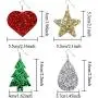 URATOT 12 Pairs Christmas Glitter Faux Leather Earrings for Women Girls Christmas Tree Star Drop Earrings Teardrop Long Dangle Earrings with Red Velvet Storage Bag for Xmas Jewelry Accessory