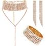 Hicarer Women Crystal Jewelry Set Bridal Wedding Rhinestone Choker Bracelet Dangle Earrings