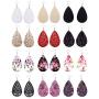 YADOCA 12 Pairs Leather Earrings Teardrop Dangle Earrings for Women Leaf Drop Earrings Handmade Rainbow Flower Print Fashion Earrings Lightweight