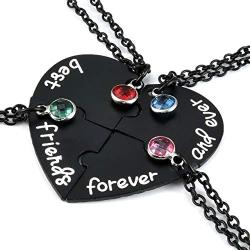 Top Plaza Silver Tone Alloy Rhinestone Best Friends Forever and Ever BFF Necklace Engraved Puzzle Friendship Pendant Necklaces Set(Set of 3)