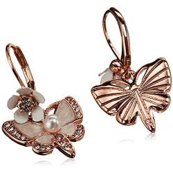 Betsey Johnson Womens Rose Gold and White Butterfly Drop Earrings