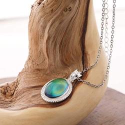 MOJO JEWELRY Handmade Made Mood Stone Mood Pendant Sterling Silver Plated Mood Necklace with Stainless Steel Chain 16''+2'', MJ20NK-05
