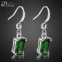 RIZILIA Dangle Drop Pierced Earrings with Rectangular Cut CZ [9 Colors available] in White Gold Plated, Simple Modern Elegant