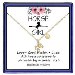Hidepoo Horse Gifts for Girls, 14K Gold Plated Heart Initial Pendant Horse Necklace for Girls Personalized Dainty Horse Jewelry Horse Necklace Horse Gifts for Girls