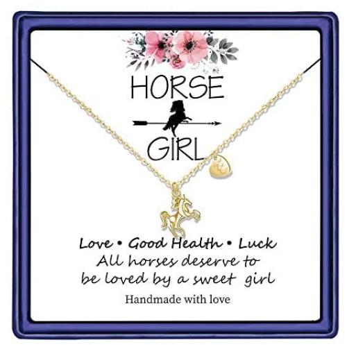 Hidepoo Horse Gifts for Girls, 14K Gold Plated Heart Initial Pendant Horse Necklace for Girls Personalized Dainty Horse Jewelry Horse Necklace Horse Gifts for Girls