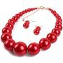 KOSMOS-LI Large Style Big Imitate Pearl Strand Choker Necklace with Earrings Set