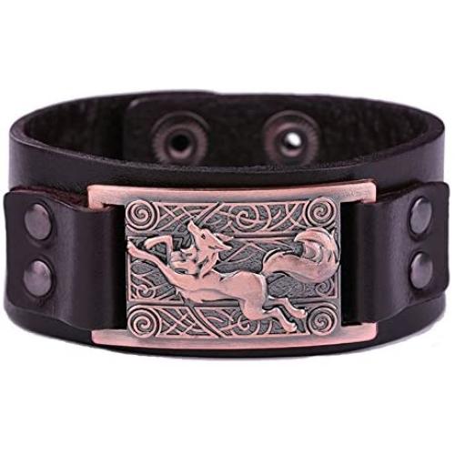 Dawapara Vintage Fenrir Nordic Wolf Celtic Knot Metal Cuff Bracelet Spiritual Animal Jewelry for Men/Women Gift