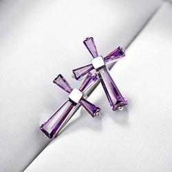 AllenCOCO 14K Gold Plated Girls Amethyst Cross Stud Earrings 925 Sterling Silver Earrings for Women