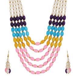 Efulgenz Pink Floral Faux Pearl Beads Strand Necklace Earrings Fashion Costume Jewelry Set for Women Girls (Multicolor)