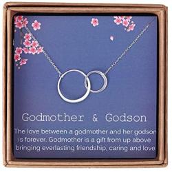 Godmother Gifts from Godson - Sterling Silver Two Interlocking Infinity Double Circles Godmother Necklace Jewelry -Godmother Birthday with Message Card & Gift Box