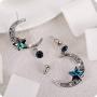 Richapex S925 Sterling Silver Earrings,Crystal Dangle Earrings Moon and Star Asymmetric Drop Earrings for Women Girls