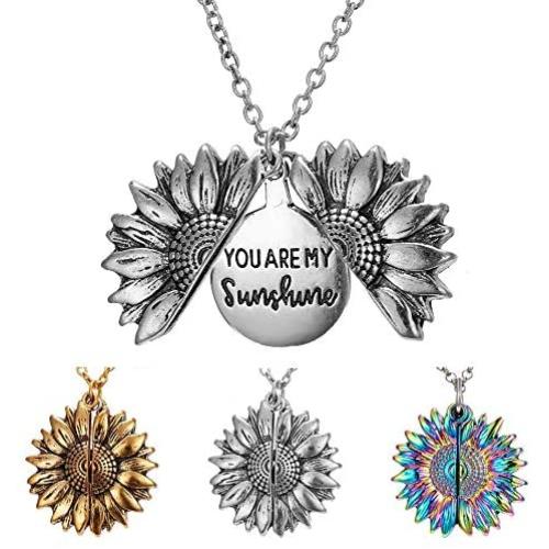 ABTFYFOCUSIN Sunflower Necklace for Women Girls You are My Sunshine Necklace Sunflower Locket Jewelry Pendant Chain Gifts (Vintage Silver)