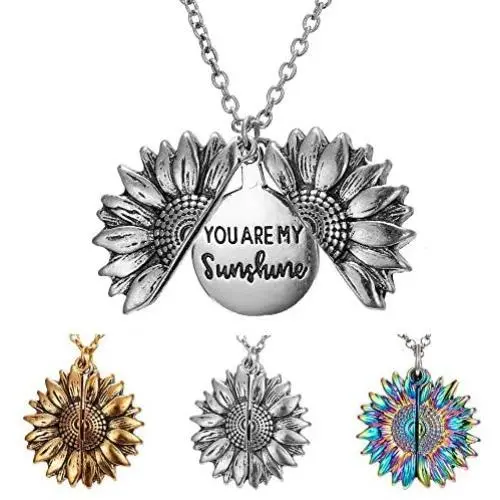 ABTFYFOCUSIN Sunflower Necklace for Women Girls You are My Sunshine Necklace Sunflower Locket Jewelry Pendant Chain Gifts (Vintage Silver) ABTFYFOCUSIN Sunflower Necklace for Women Girls You are My Sunshine Necklace Sunflower Locket Jewelry Pendant Chain Gifts (Vintage Silver)