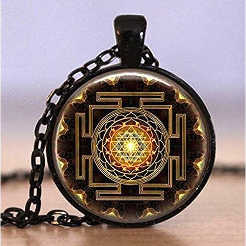 Sri Yantra Yantram Kavach Pendant 1.25'' Inch - Unique - Energized Sacred Gold plated hollowed Sri Yantra Pendant Necklace jewelry in finish