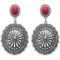 Rosemarie & Jubalee Womens Western Style Concho with Natural Howlite Drop Statement Post Earrings, 2.25''