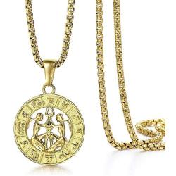 Trendsmax Astrology Constellation Horoscope Zodiac Pendant Necklace for Women Mens Gold Plated Stainleess Steel 22inch Box Chain