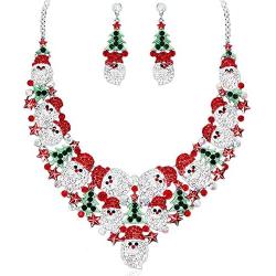 Luxury Rhinestone Statement Bib Necklace Earrings Sets Santa Claus Christmas Elements Party Costume Jewelry Gifts for Women