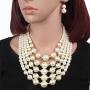 Yuhuan Women Elegant Pearl Jewelry Set Bead Cluster Collar Bib Choker Necklace and Earrings(Ivory)