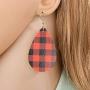 FUTIMELY 4 Pieces Christmas Plaid Jewelry Set Gifts for Women,Christmas Red Black Buffalo Plaid Print Earrings and Multi-Layer Bracelet Faux Leather Necklace Set