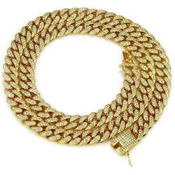 LadayPoa Tide Mens 24K Gold Plated Solid Stainless Steel Chain Iced Out Thick Miami Cuban Link Chain Necklace Hip Hop Jewelry 18,20,24Inch