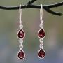 NOVICA Garnet .925 Sterling Silver Teardrop Dangle Hook Earrings Mystical Femme