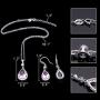 EleQueen 925 Sterling Silver Full Cubic Zirconia Teardrop Bridal Pendant Necklace Hook Dangle Earrings Sets