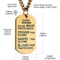 HZMAN Always Remember You are Braver Than You Believe Dog tag Stainless Steel Pendant Inspiring Brave Necklace 22 + 2 inch Chain