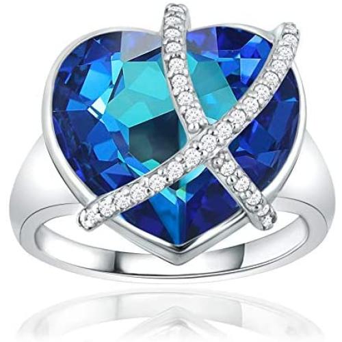 CRYSTAL ICE Silver Tone Swarovski Ring, Colored Crystal with Cubic Zirconia Accents