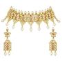 Aheli Beautiful Wedding Wear Indian Laxmi Goddess Faux Stone Studded Floral Design Crafted Necklace Earrings Set Ethnic Fashion Jewelry for Women