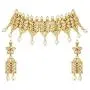 Aheli Beautiful Wedding Wear Indian Laxmi Goddess Faux Stone Studded Floral Design Crafted Necklace Earrings Set Ethnic Fashion Jewelry for Women