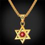U7 Star of David Necklace Men Women Stainless Steel/18K Gold Plated Rope Chain Jewish Megan Star Pendant Israel Necklaces, Vintage Symbol/Ruby Stone/Cross Design, Length 22 Inch
