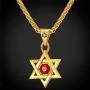 U7 Star of David Necklace Men Women Stainless Steel/18K Gold Plated Rope Chain Jewish Megan Star Pendant Israel Necklaces, Vintage Symbol/Ruby Stone/Cross Design, Length 22 Inch