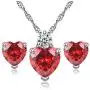 AILUOR White Gold Plated Simulated Ruby Crystal Heart Necklace and Stud Earrings Set - Queen of Hearts Pendant Jewelry Set Silver Chain January Birthstone Evie Red Heart Jewelry Gifts for Women