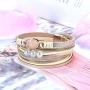 COLORFUL BLING Women Multilayer Leather Wrap Bracelet Handmade Wristband Beads Cuff Bangle with Magnetic Buckle Jewelry for Ladies-Beige