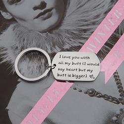 Zuo Bao Funny Keychain I Love You with All My Butt Dog Tag Gift for Best Friends for Boyfriend Girlfriend