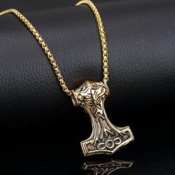 PAURO Mens Stainless Steel Thors Mjolnir Hammer Pendant Necklace Viking Jewelry