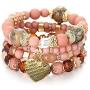 DINGFASHION Beaded Bracelets Stackable Bracelets Bohemian Stretch Strand Bangles 4 Strings Bracelet Set, Heart Charm Starfish Charm