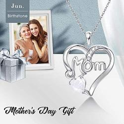 MUSECLOUD 925 Sterling Silver Mom Necklace Birthstone Jewelry Love Heart Pendant Mothers Necklace for Women Mama Aunt Grandma Mothers Day Birthday
