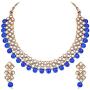 Aheli Wedding Wear Indian Kundan Maang Tikka Earrings Necklace Set Bollywood Ethnic Traditional Jewelry for Women (Royal Blue)