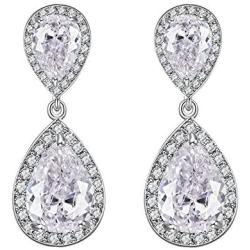 Scarlvambo Wedding Dangle Earrings Womens Cubic Zirconia Teardrop Pierced Silver-Tone Clear