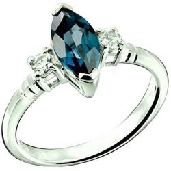 RB Gems Sterling Silver 925 Ring London Blue Topaz and White Topaz 1.60 Carats with Rhodium-Plated Finish