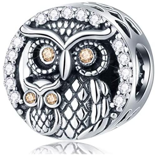GEMDAZZ 925 Sterling Silver Mothers Day Theme Charms - Navy Mom/Sister/Mother Baby Owl Charms fit European Women Bracelet, Gift for Family/Birthday/Christmas